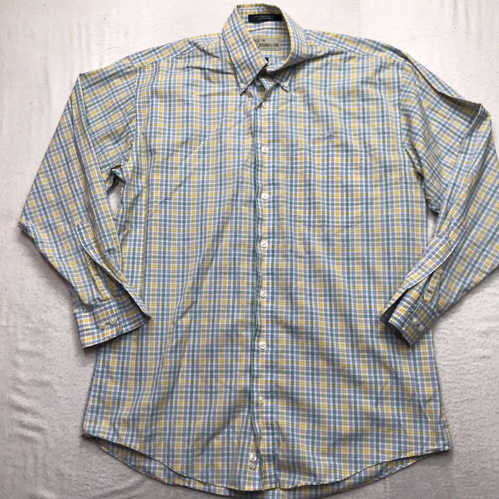 DUMAS & SONS Charleston Shirt Men M Yellow Summer Plaid Single Needle